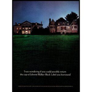 1988 Johnnie Walker Black Label Scotch Vintage Print Ad Mansions Lawn Wall Art